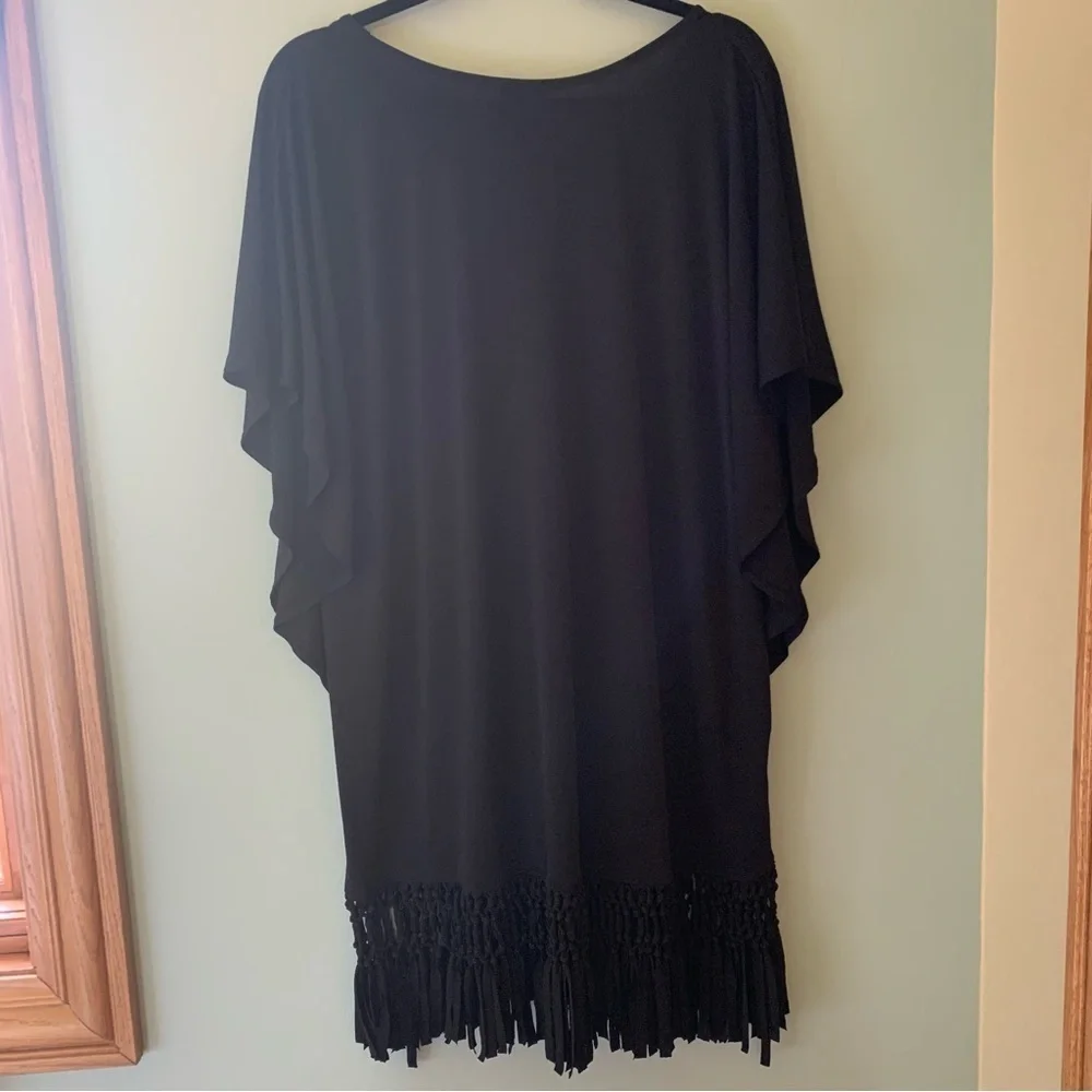 Dotti Beach Blossom Macrame Fringe Tunic Cover Up. Black, size large - Picture 5 of 6